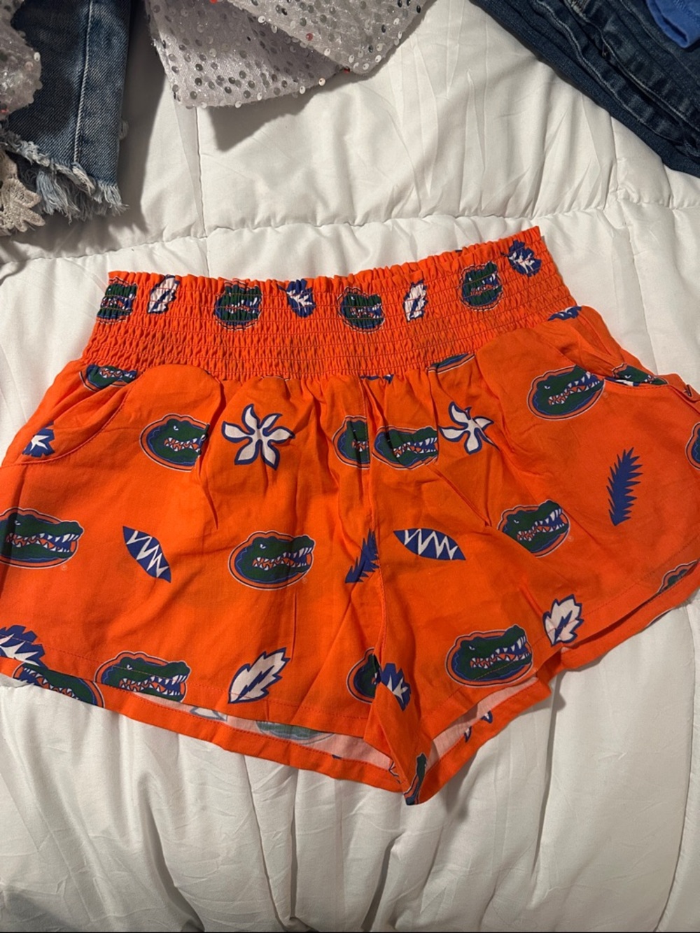 Girls' Orange Smocked Shorts with Florida Gators logos